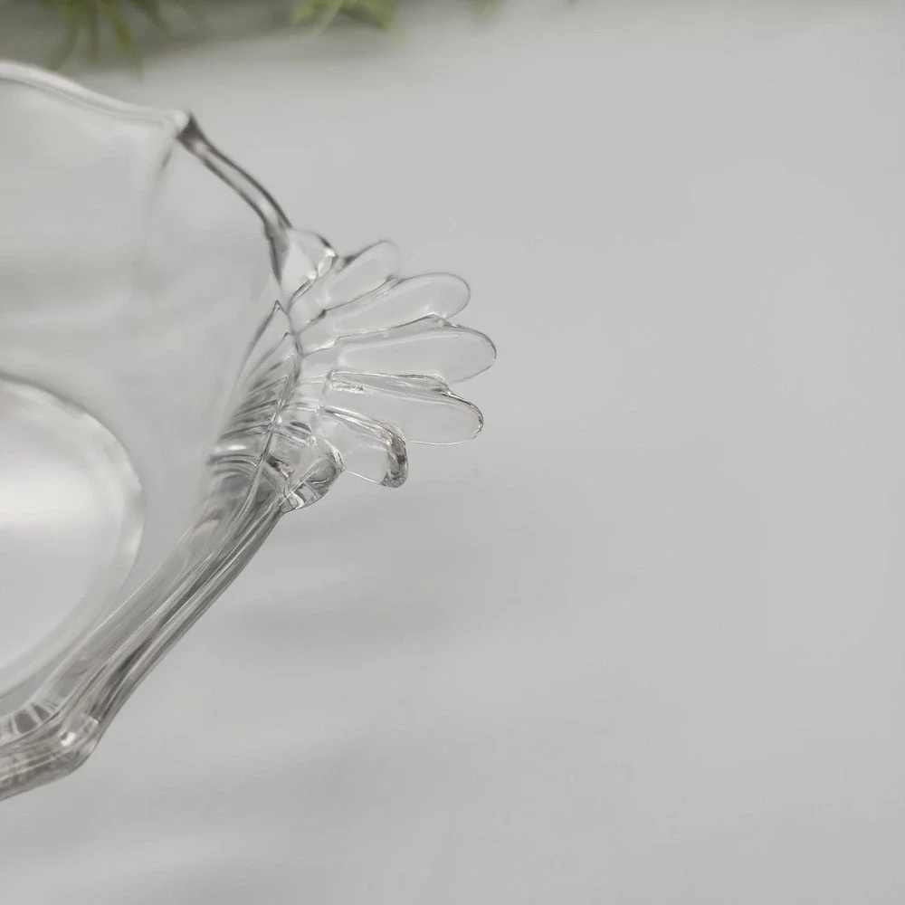 Vintage Clear Glass Divided Relish‎ Dish Fan Handles Mid-Century Serving Bowl